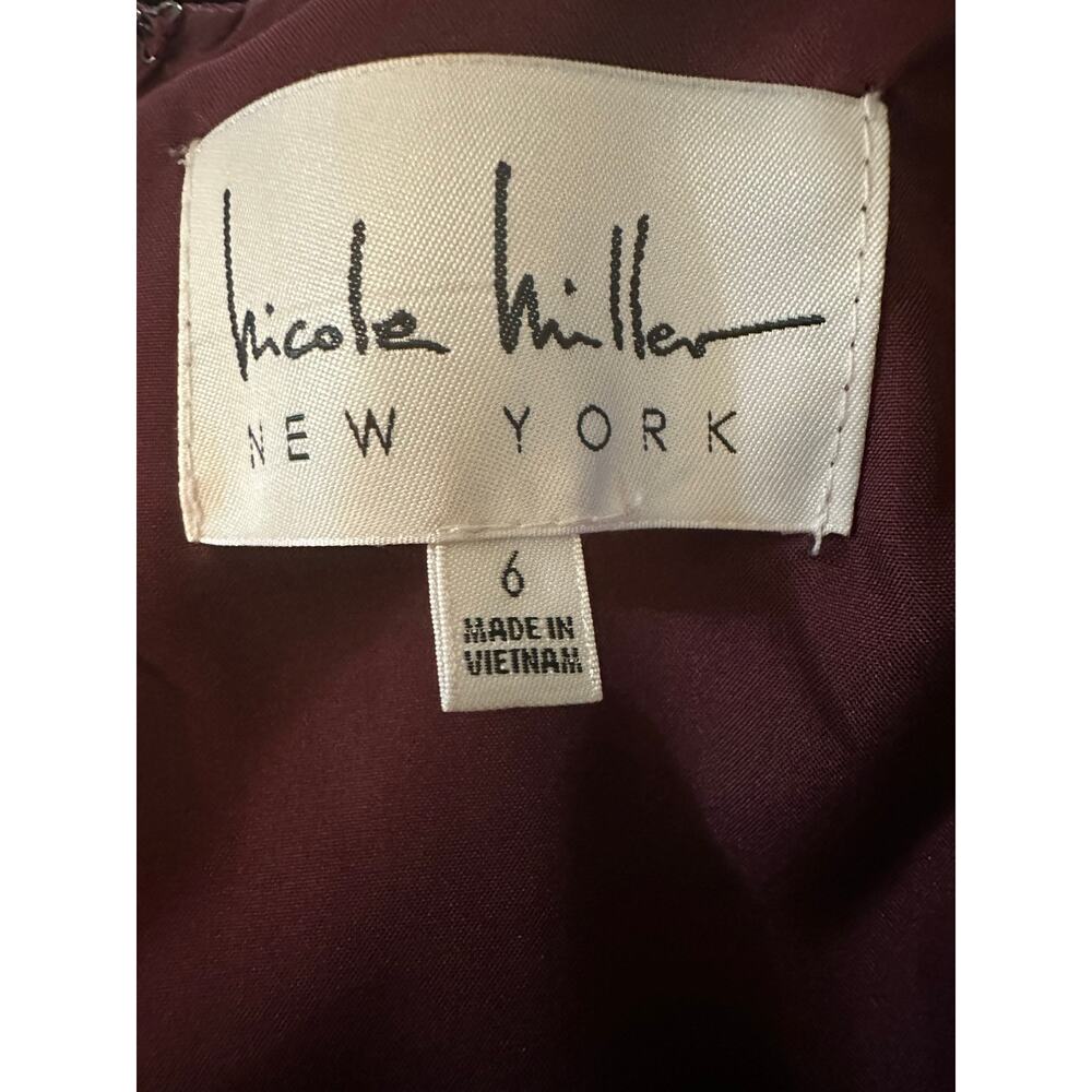 Nicole Miller New York Organza Fit and Flare Midi Dress, Wine, Size 6 - Picture 6 of 9